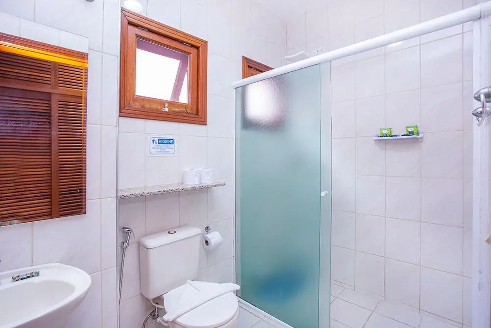 Apartment bathroom with a shower and a window